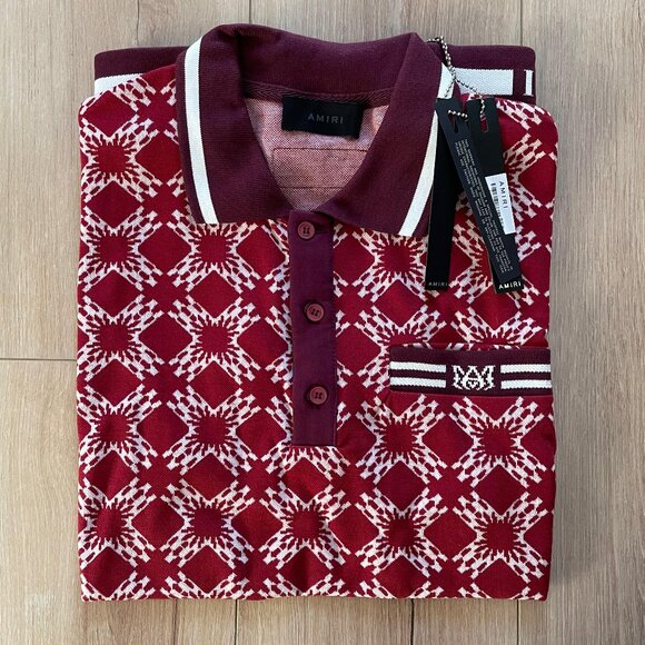 AMIRI MEN NEW CASUAL POLO SHIRT LARGE SIZE RED COLOR - Picture 1 of 10
